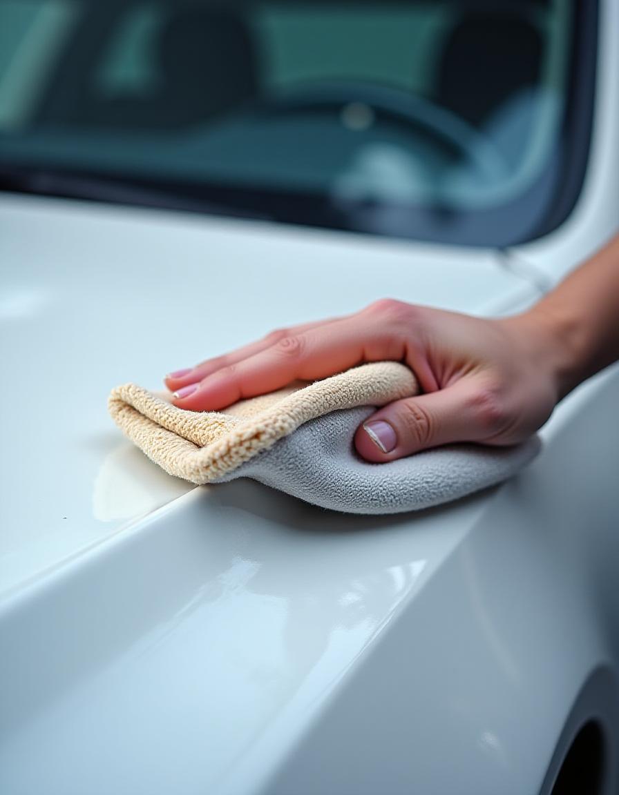 Détail du nettoyage minutieux d'une carrosserie